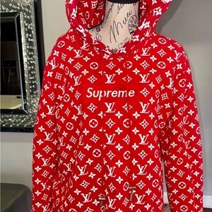 Supreme LV hoodie Jacket in Red and White